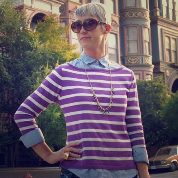 Zara Sweaters - Zara purple and white striped sweater Zara Sweaters - Zara purple and white striped sweater