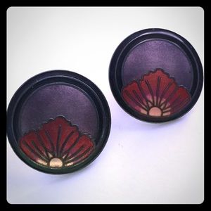 Boho Large round silver and enamel flower earrings