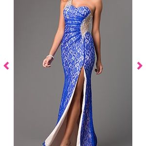 One shoulder floor length lace prom dress