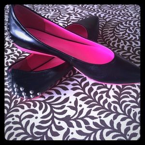 Black Studded Hot Pink Leather Flats.