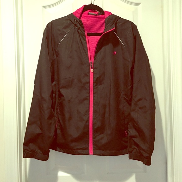 Black & Pink New Balance Hooded Windbreaker