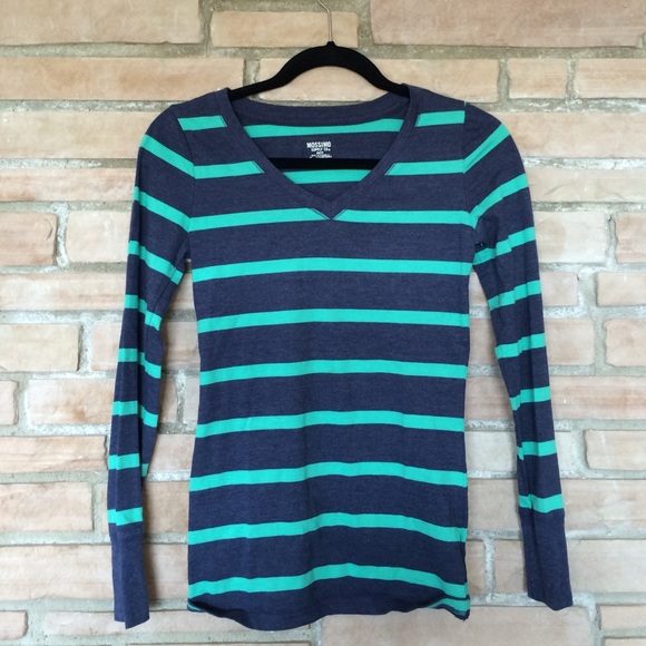 Navy & Green Striped Top