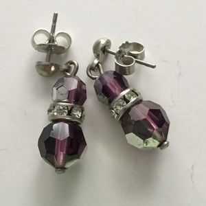 Vintage Violet and silver crystal drop earrings