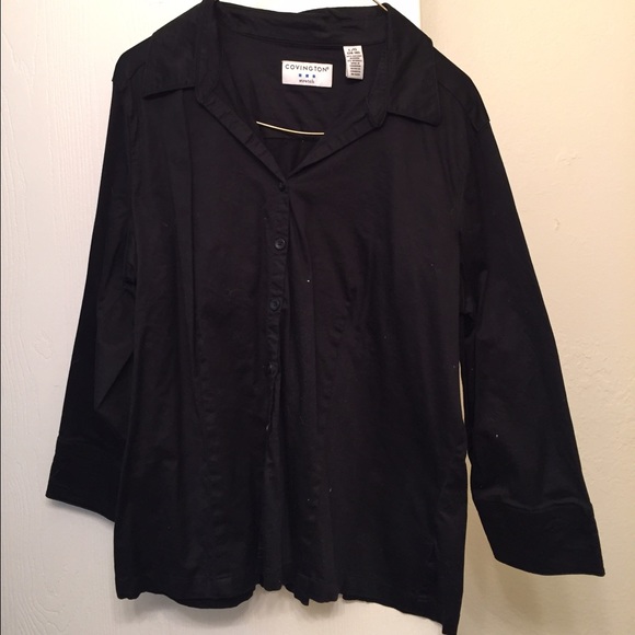 Business black button up top.