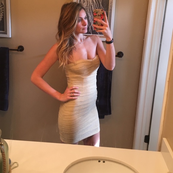 Gold metallic ruched dress