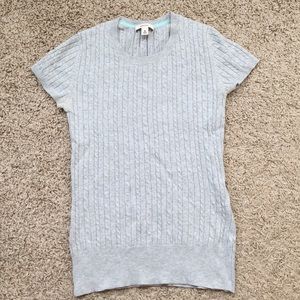 Gray, short sleeve cable knit sweater shirt.