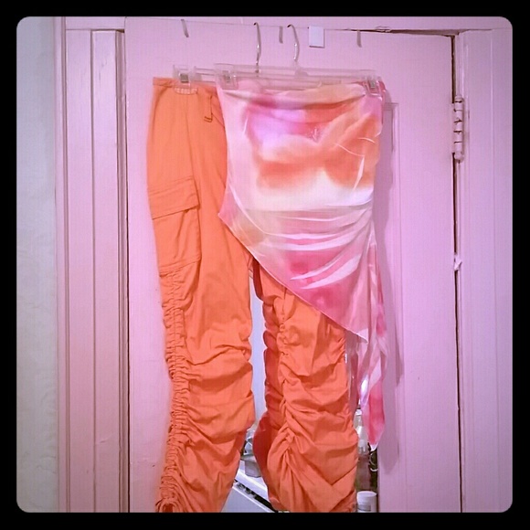 Summer orange  drawstring  capris