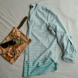 ❌SOLD Aqua Striped Button Up Top