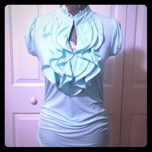 Seafoam ruffled neck, keyhole top