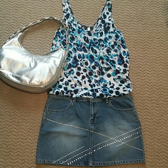Denim mini skirt with silver studs (NWOT)