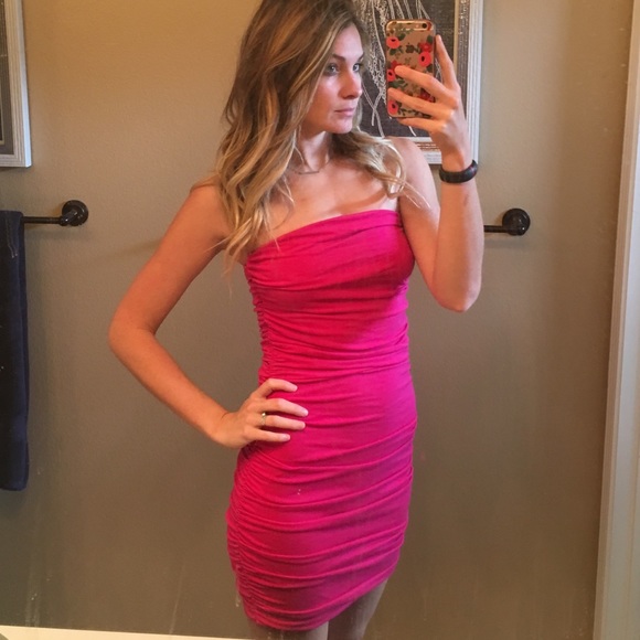 hot pink ruched dress