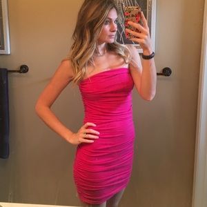Hot pink ruched bodycon dress