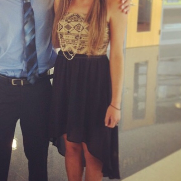 Tan Aztec and black hi-low dress