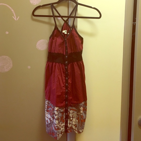 lace and patterned cross back button down dress