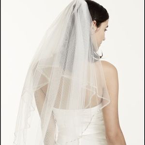 Two tiered veil with beaded stitched edge