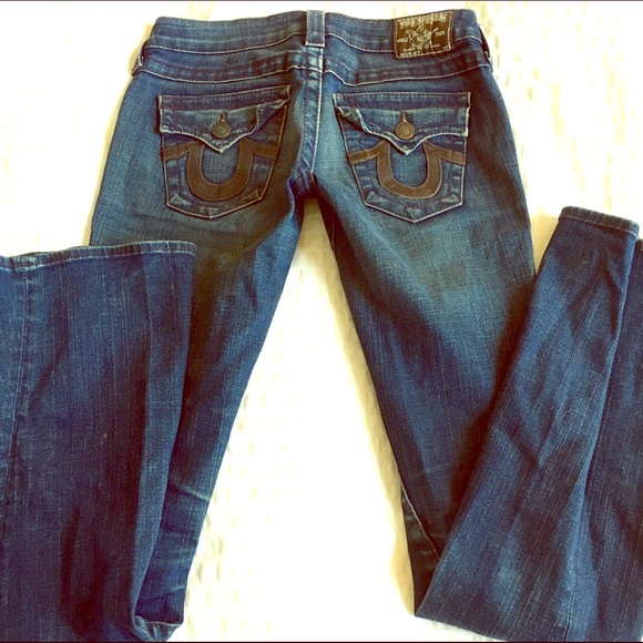 True Religion jeans with brown leather detail
