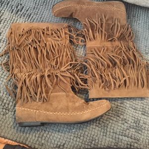 3 layer fringe faux suede Boots