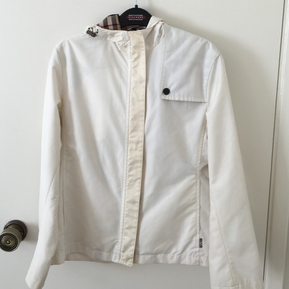 Burberry white with check hood raincoat