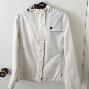 Burberry white with check hood raincoat