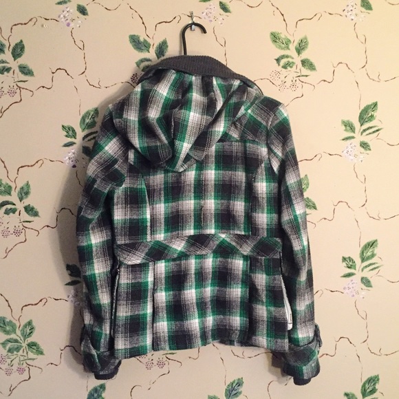 ❌GONE❌ dELIA's Green & Grey Plaid Hooded Jacket - Picture 2 of 3