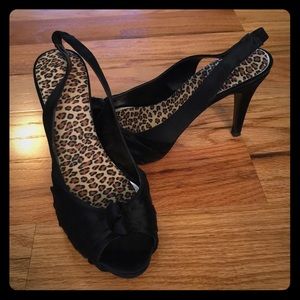 Black, fabric heels