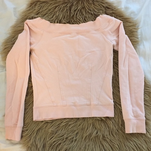 Express Light Pink Fitted Boatneck Sweatshirt XS