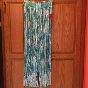Turquoise and white tribal pattern pants