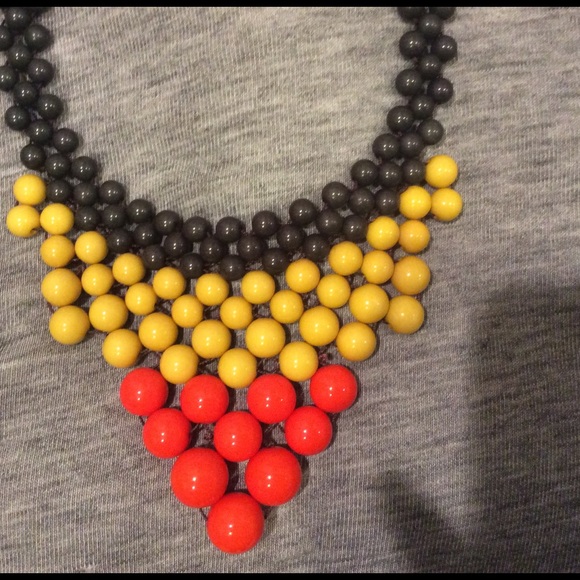 Orange, Mustard, and Dark Grey Beaded Necklace - Picture 2 of 4