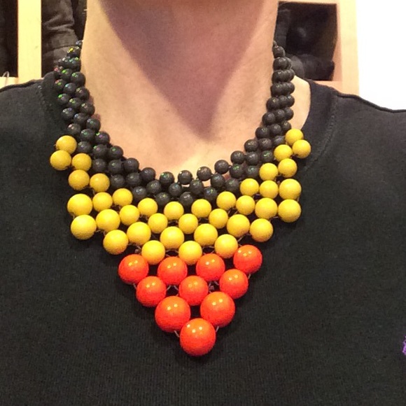 Orange, Mustard, and Dark Grey Beaded Necklace - Picture 3 of 4