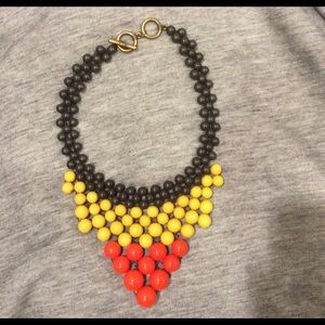 Orange, Mustard, and Dark Grey Beaded Necklace