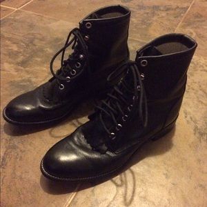 Justin black leather combat lace up ankle boots