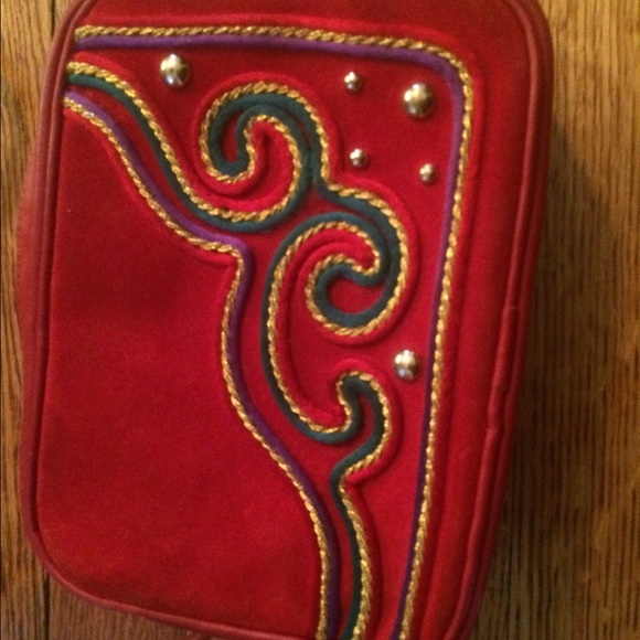 👛FANCY RED PURSE WITH COLORFUL EMBELLISHMENTS - Picture 2 of 3