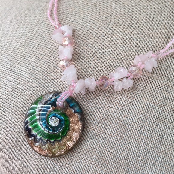 Handcrafted glass + beaded necklace - Picture 2 of 4