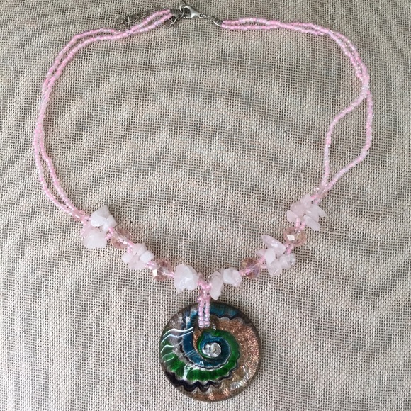 Handcrafted glass + beaded necklace - Picture 3 of 4
