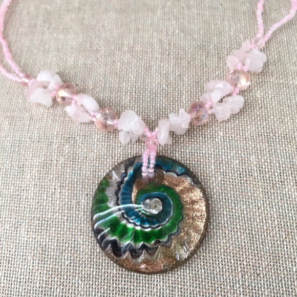 Handcrafted glass + beaded necklace - Picture 4 of 4