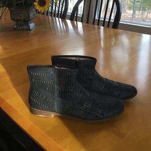 Laser Cut, Black Ankle Booties