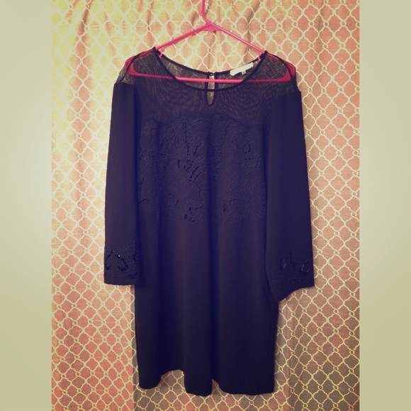 Black Knee Length Dress With See Thru Shoulders