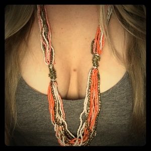 Multi shade orange/peach and gold beaded necklace