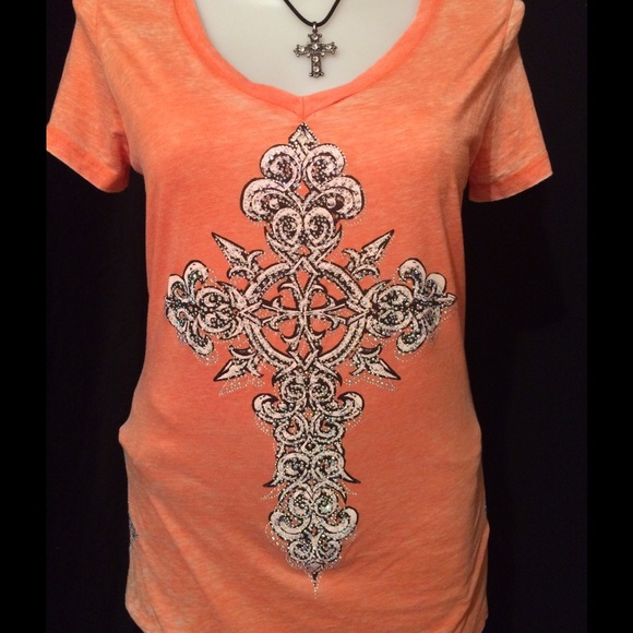 Orange burnout t-shirt with cross