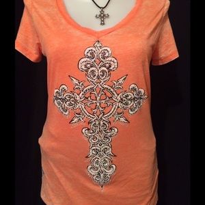 Orange burnout t-shirt with cross