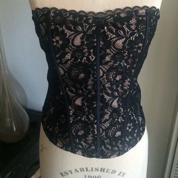 Simple Black and Nude Lace Corset Top