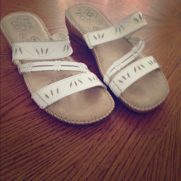 Dr. Schools white leather sandals.