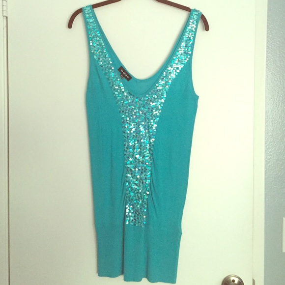 Bebe Aqua Blue Tunic Tank w Sequins