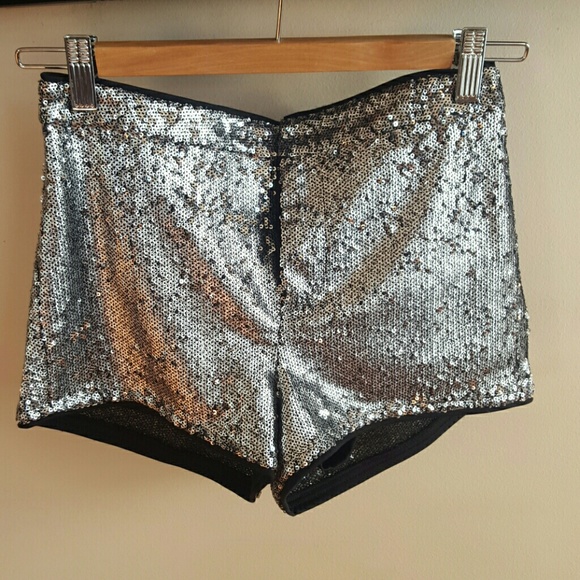 silver sequins high rise hot shorts