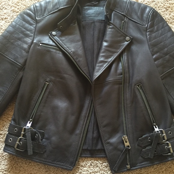 All Saints (gun-metal Gray leather jacket) - Picture 3 of 4