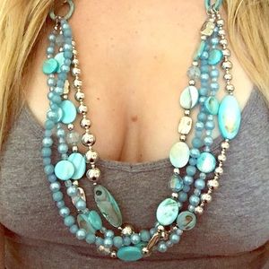 Charming Charlie blue long necklace with Earings