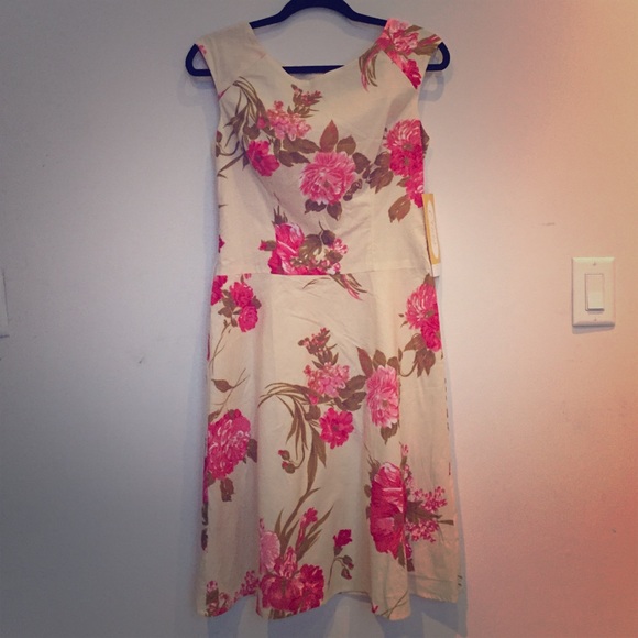 Pink floral tea dress.