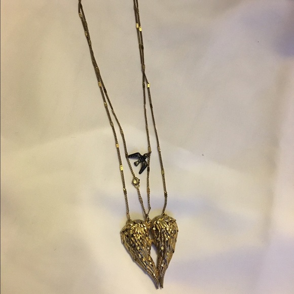 Betsy Johnson Angel wing and bird gold necklace