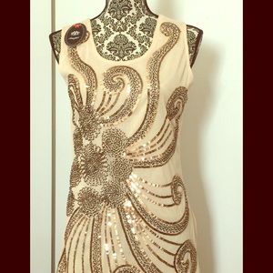 Nude Sequins Flapper Dress