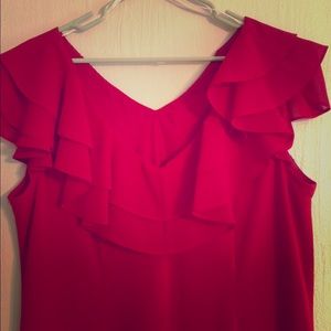 Formal Red Fully Lined  Ruffle Dress